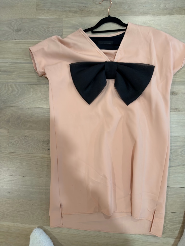 Maison Marie Saint Pierre Peach Tunic Dress With Black Bow Accent